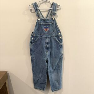 Vintage 90s Overalls Denim Cotton Embroidered Heart Flag USA Carpenter Girls 6